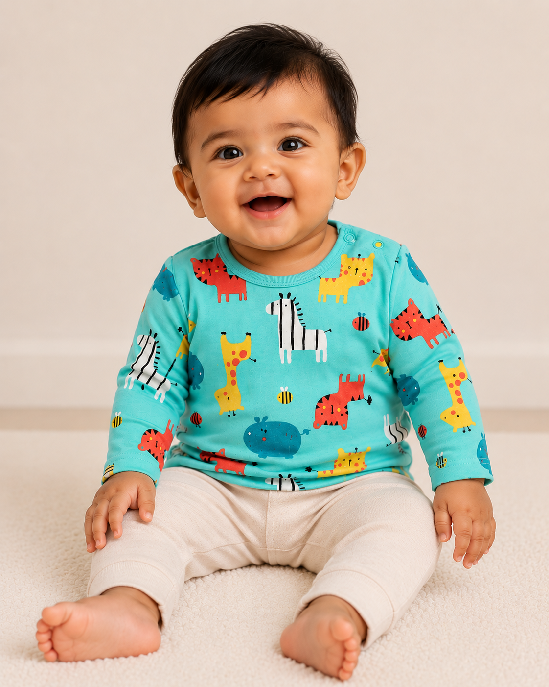 Kids Animal Print Full Sleeve T-Shirt – Aqua Blue