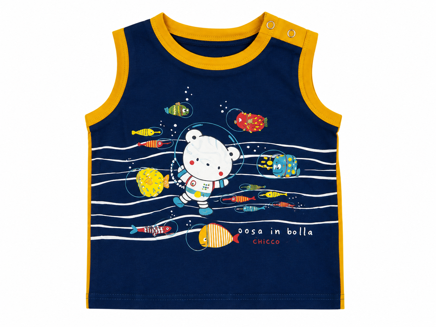 Baby Boys Underwater Bear Print Sleeveless Top – Navy Blue & Yellow