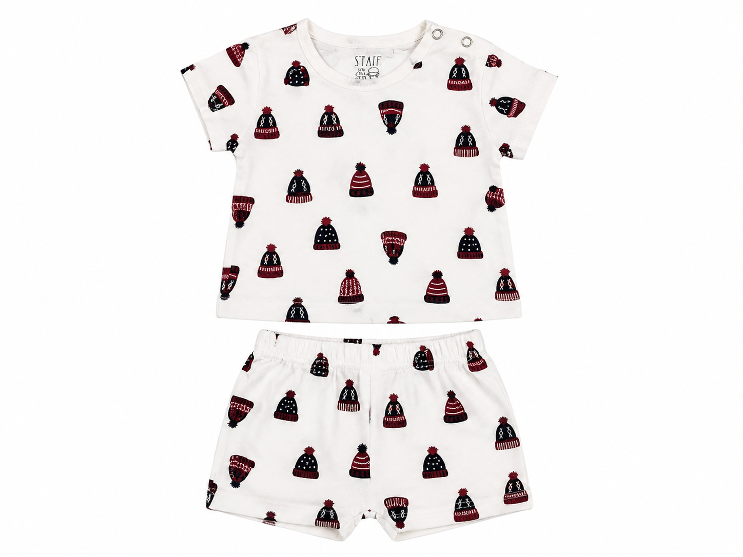 Baby Boys Winter Beanie Print T-Shirt & Shorts Set – White