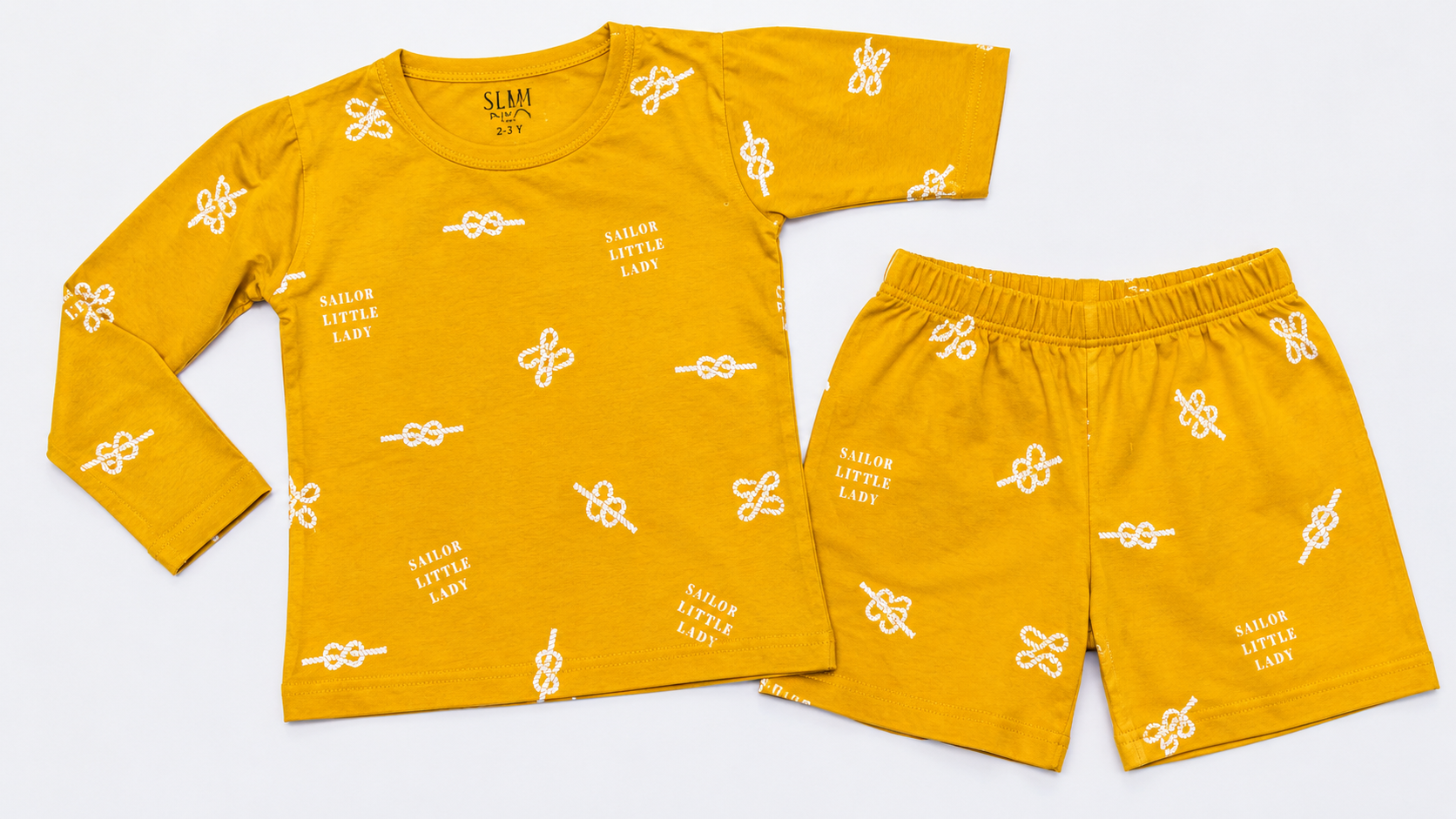 Baby Girls Sailor Little Lady Printed T-Shirt & Shorts Set – Mustard Yellow